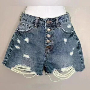 Nature Denim Distressed Button Fly Denim Short (533)